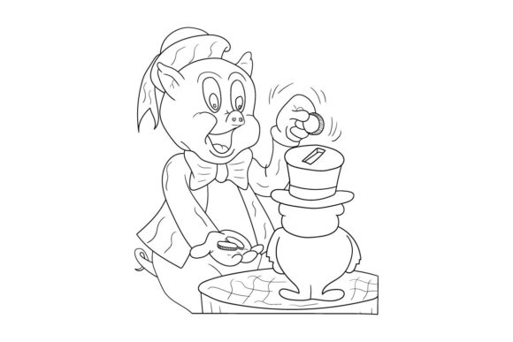 Cute Cartoon Pig Saving Money Coloring Page