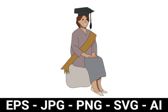 Girl Flat Character Sitting in Graduatio: A Versatile Asset for Modern Design Projects