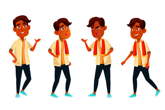 Strategic Visual Communication: Leveraging the Indian Boy Poses Set Vector for High School Contexts