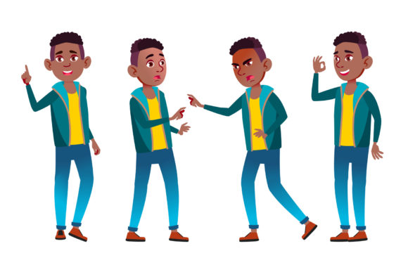 Visual Storytelling in Education: Leveraging the Boy Schoolboy Kid Poses Set Vector for Modern Design