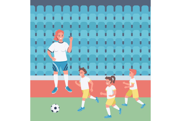Woman Football Coach Flat Illustration Guide